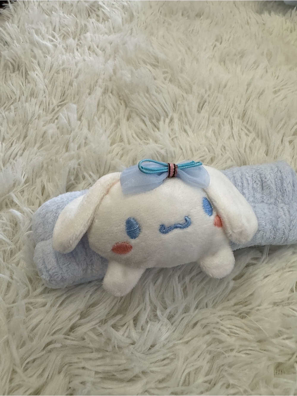 Cinnamonroll Sanrio face wash makeup plush headband stretchy- White & Light Blue